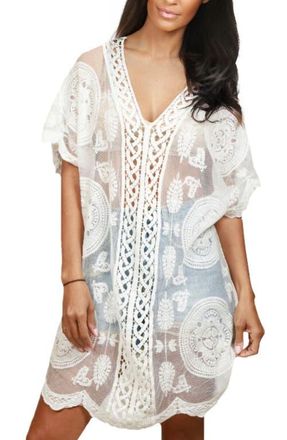 Nikki Lund Mesh Embroidered Tunic Top in Ivory at Nordstrom