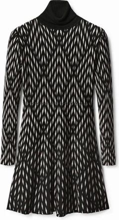 Desigual Geometrische Gebreide Mini-jurk met Col - Dames - Kleedjes - Zwart - XS - Kleedjes