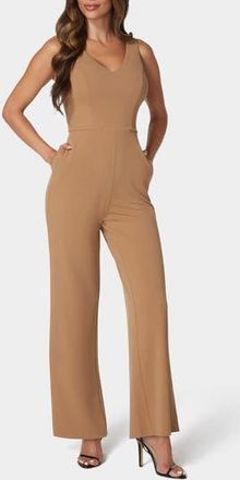 Bebe V-Neck Scuba Jumpsuit in Camel at Nordstrom Rack, Size X-Large