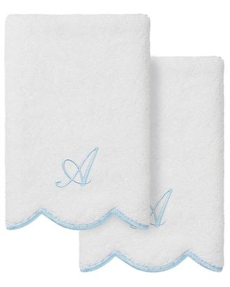Linum Home Textiles 100% Turkish Cotton Adornia Scallop 2Pc Personalized Fingertip Towel Set