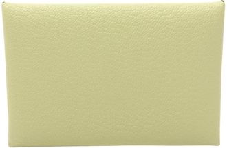 Herm&egrave;s Green Ivory Chevre Leather Coin Purse/Coin Case (Pre-Owned)