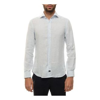 Fay Striped French Neck Linen Shirt - male - Fay - Casual Shirts - Blue - L - Shirts