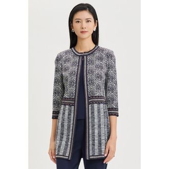Ming Wang Multi Pattern Jacquard Knit Jacket in Indigo/ivory/warm Taupe at Nordstrom, Size X-Large