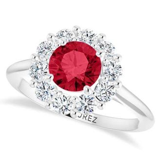 Allurez Round Lab Ruby & Diamond Halo Ring 14K in 1.70Ct/white Gold at Nordstrom, Size 7.5