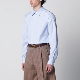 Valentino Light blue fil-&agrave;-fil cotton shirt with VLogo embroidery