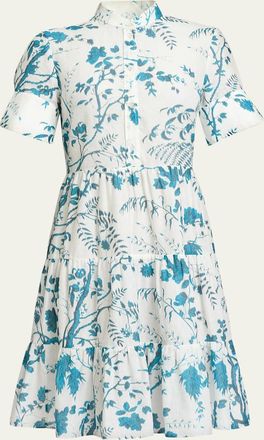 Erdem Floral Cotton-Linen Tiered Mini Shirtdress