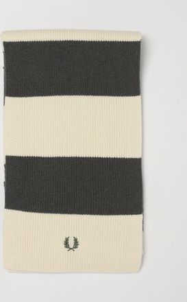 Fred Perry Striped Wool Scarf with Ribbed Edges