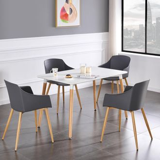 Life Interiors Life Interiors - Halo Eden Dining Set - Mesa De Comedor De Madera Blanca Y Juego De 4 Sillas De Comedor De Madera Grises - Comedor Cocina