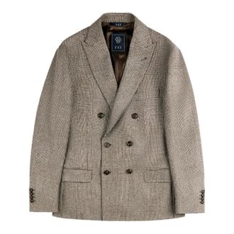 Fay Geknoopte Blazer in Prince of Wales Wol - Heren - Jassen - Beige - Maat: L Wol