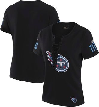 WEAR by Erin Andrews Womens WEAR by Erin Andrews x Gracie Hunt Black Tennessee Titans Draft Me Lace-Up T-Shirt at Nordstrom, Size Medium