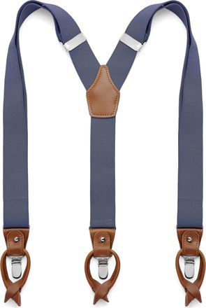 Trendhim mens suspenders, navy blue, adjustable Y-suspenders with leather and clips