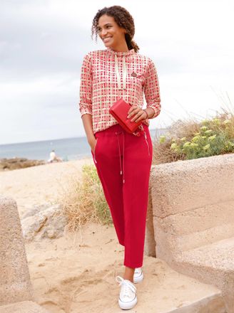 Casual Looks Sweatshirt CASUAL LOOKS, Damen, Gr. 36, erdbeere, sand, kariert, 50% Baumwolle, 50% Polyester, gemustert, mehrfarbig, Sweatshirts Sweatshirt