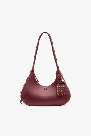 Ganni Burgundy Red Medium Laces Hobo Bag