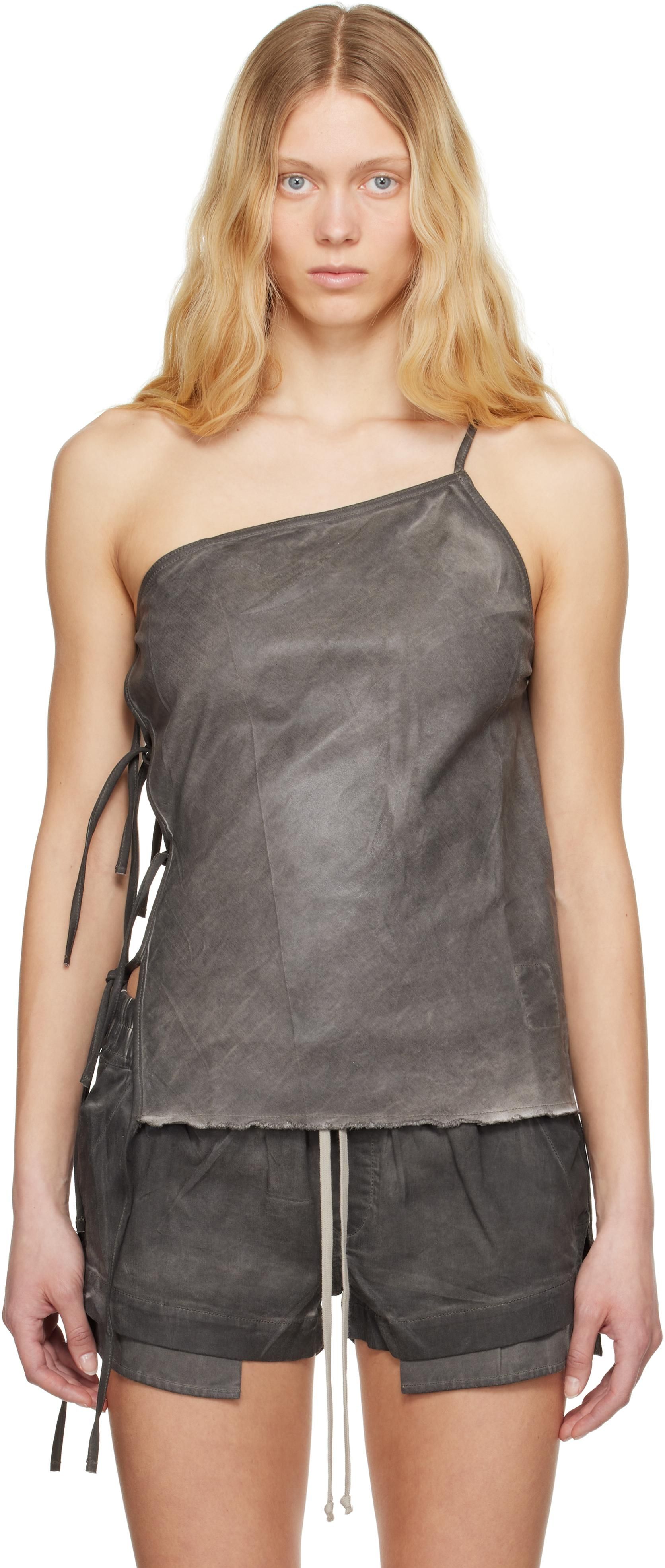 Rick Owens DRKSHDW: Blue Hollywood One Shoulder Tank Top