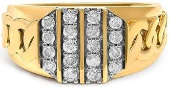 House of Brilliance Mens 14K Yellow Gold Plated Sterling Silver Diamond 1/2 Cttw Cuban-Link Band Ring in Yellow Gold Over Silver at Nordstrom, Size 10