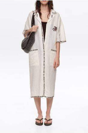 Bimba & Lola Linen Palm Tree Shirt Dress in Ivory at Nordstrom, Size Xx-Small