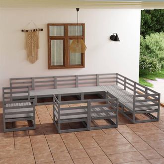 vidaXL Muebles De Jard&iacute;n 12 Piezas Gris Madera De Pino Maciza Vidaxl