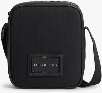 Tommy Hilfiger Mens Hilfiger Logo Textured Mini Reporter Bag - Black