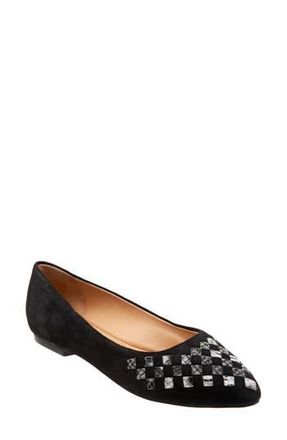 Trotters Estee Woven Flat in Black Sue/Snake at Nordstrom Rack, Size 10.5