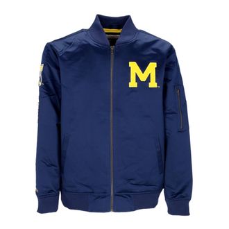 Mitchell & Ness Michigan Wolverines Bomberjack Lichtgewicht Satijn - Heren - Bomber jackets - Blauw - L - Wol - Jassen