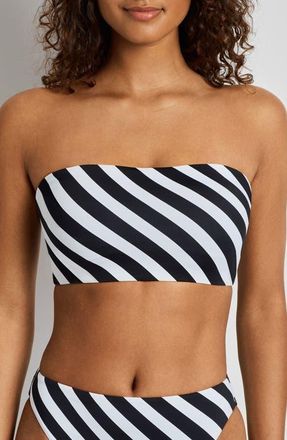 Lauren Ralph Lauren Stripe Longline Bandeau Bikini Top in Black/white at Nordstrom, Size 10