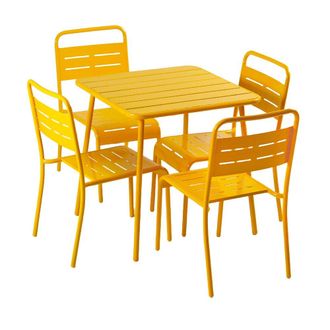 Concept Usine Juego de mesa de jard&iacute;n cuadrado de 70 cm y 4 sillas amarillas