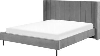 Beliani Beliani - Cama Con Somier De Terciopelo Gris 180 X 200 Cm Listones Moderno Villette