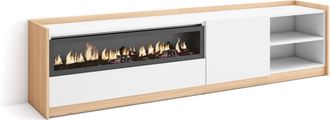 Skraut Home Skraut Home - Mueble Tv, Televisi&oacute;n, 207x37x50cm, Para Tv Hasta 80, Chimenea El&eacute;ctrica, Blanco Y Roble Soft