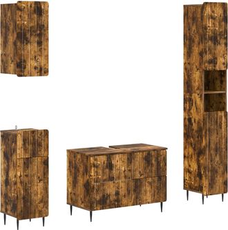 vidaXL Juego De Armarios De Ba&ntilde;o De 4 Piezas Zwolle Roble Ahumado Vidaxl