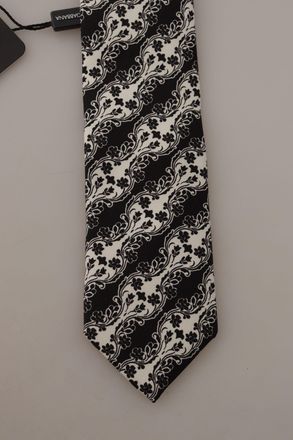 Dolce & Gabbana Black & White Floral Silk Print Necktie - Black