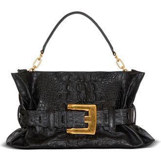 Balmain Medium Anthem bag in embossed crocodile-print calfskin in Black at Nordstrom