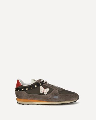 Valentino Garavani Sneakers Stud Up in crosta e nylon con ricamo farfalla Man 43.5