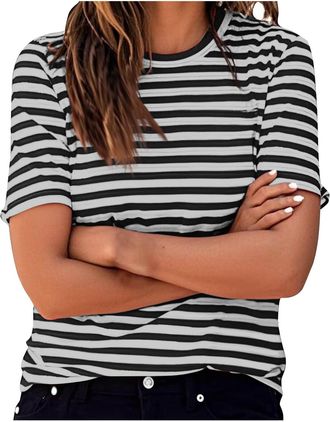 Generic Shopping Online Womens Striped Tops UK Casual Long Sleeve Crewneck Loose Fit Shirts 2025 Spring Fashion Lightweight Blouse Dressy Comfy Going Out Tshi