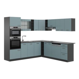 Vicco Cocina Esquinera R-line, Gris Azulado/antracita, 237 X 247 Cm, Et Antracita