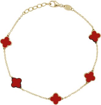 Italian Gold, Inc 14K Yellow Gold Station Clover Bracelet - Coral