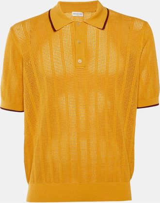 Dries Van Noten Yellow Ochre Perforated Knit Polo T-Shirt