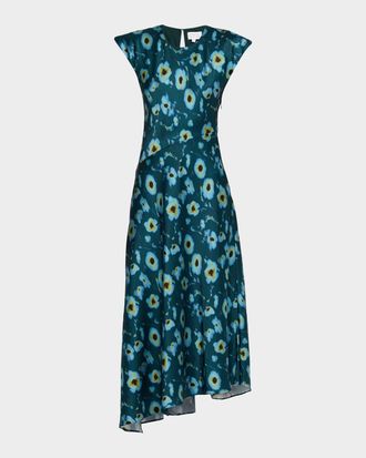 Tanya Taylor Violeta Asymmetric Satin Midi Dress