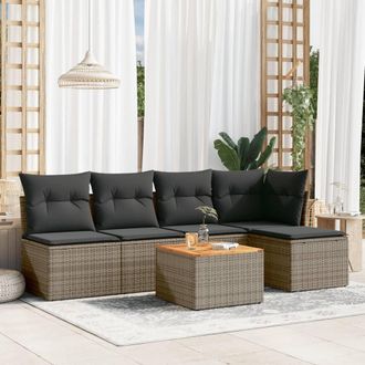 vidaXL Set De Muebles De Jard&iacute;n 6 Pzas Y Cojines Rat&aacute;n Sint&eacute;tico Gris Vidaxl