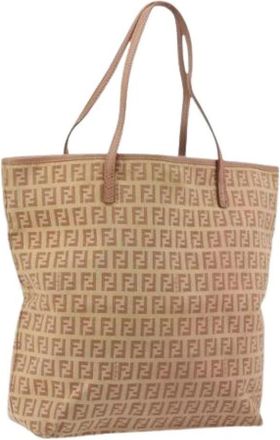 Fendi Pre-owned Zucchino Canvas Tote Bag - Dames - Vintage Shopper - Beige - ONE Size - Leer - Vintage