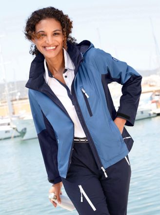 Casual Looks Funktionsjacke CASUAL LOOKS, Damen, Gr. 48, blau (mittelblau, marine), 100% Polyester, Kragen:100% Polyester, gemustert, mehrfarbig, Jacken Funktionsj