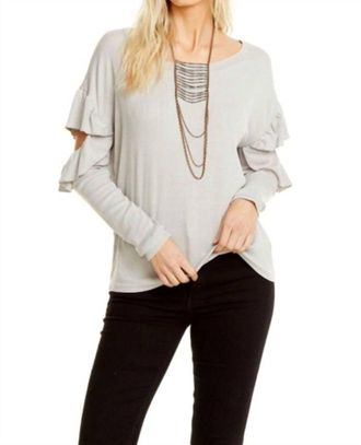 Chaser Vintage Rib Long Sleeve Vented Ruffle Dolman Top In Light Grey
