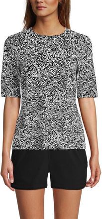 Lands End Elbow Sleeve Relaxed UPF 50 Rash Guard in Black/white Decor Paisley at Nordstrom, Size Xx-Small P