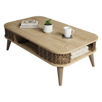 Dmora Mesa De Caf&eacute; Dmoll, Mesa De Centro Baja, Revistero Para Sof&aacute;, Estante De La Sala De Estar, 105x60h35 Cm, Roble - Dmora