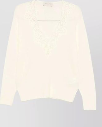Ermanno Scervino floral lace trim v-neck wool jumper