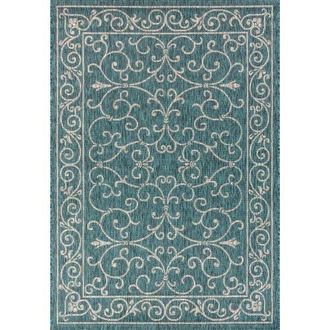 Jonathan Y Designs Charleston Vintage Filigree Textured Weave Indoor/Outdoor Area Rug in Teal/gray at Nordstrom, Size 5Ft 0In X 8Ft 0In