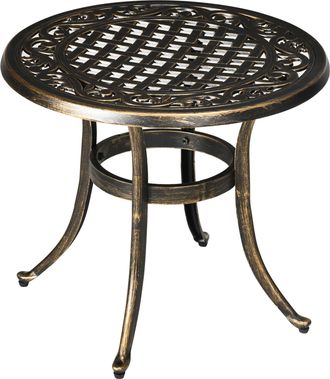OUTSUNNY 60cm Round Hollow Top Design Side Table with Cast Aluminum Frame | TJ Hughes