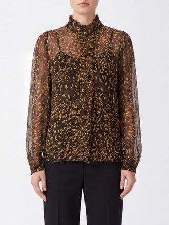 Twinset Animal Print Georgette Shirt with a Ruffled High Neck