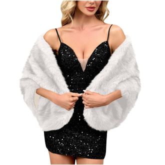 Generic Women Faux Fur Wrap Shawl Wedding Fur Stole Cape Winter Bridal Scarf Wrap 1920s Warm Scarf Shoulder Shawl for Bride and Bridesmaids Evening Party Warm