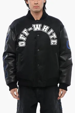 Off-white Bomber BASEBALL LEA with Leather Sleeves and Logo Patch Off-White