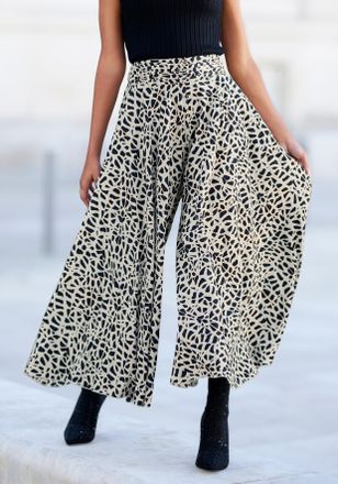 Lascana Hosenrock LASCANA, Damen, Gr. 34, beige (creme, schwarz bedruckt), Web, Obermaterial: 100% Polyester, bedruckt, figurumspielend kn&ouml;chelfrei, R&ouml;cke Hos